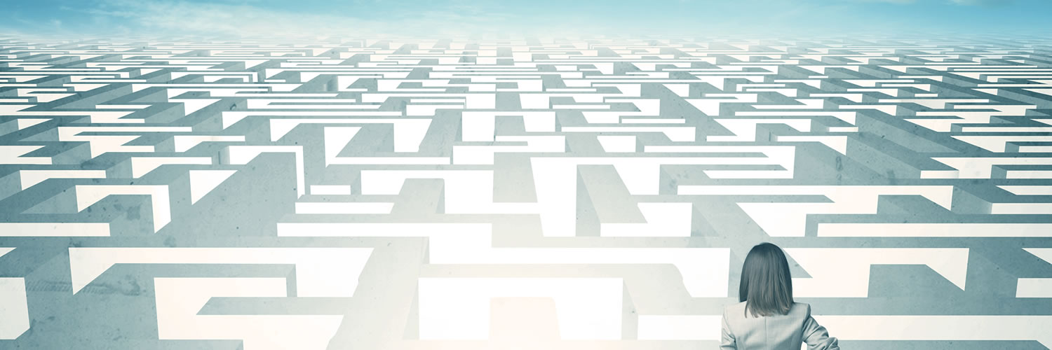 Illustration of a businesswoman in a maze.