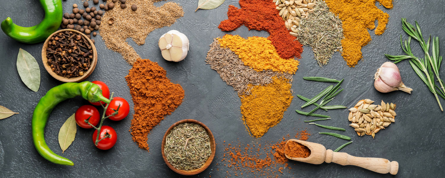 Image of food ingredients in a global map